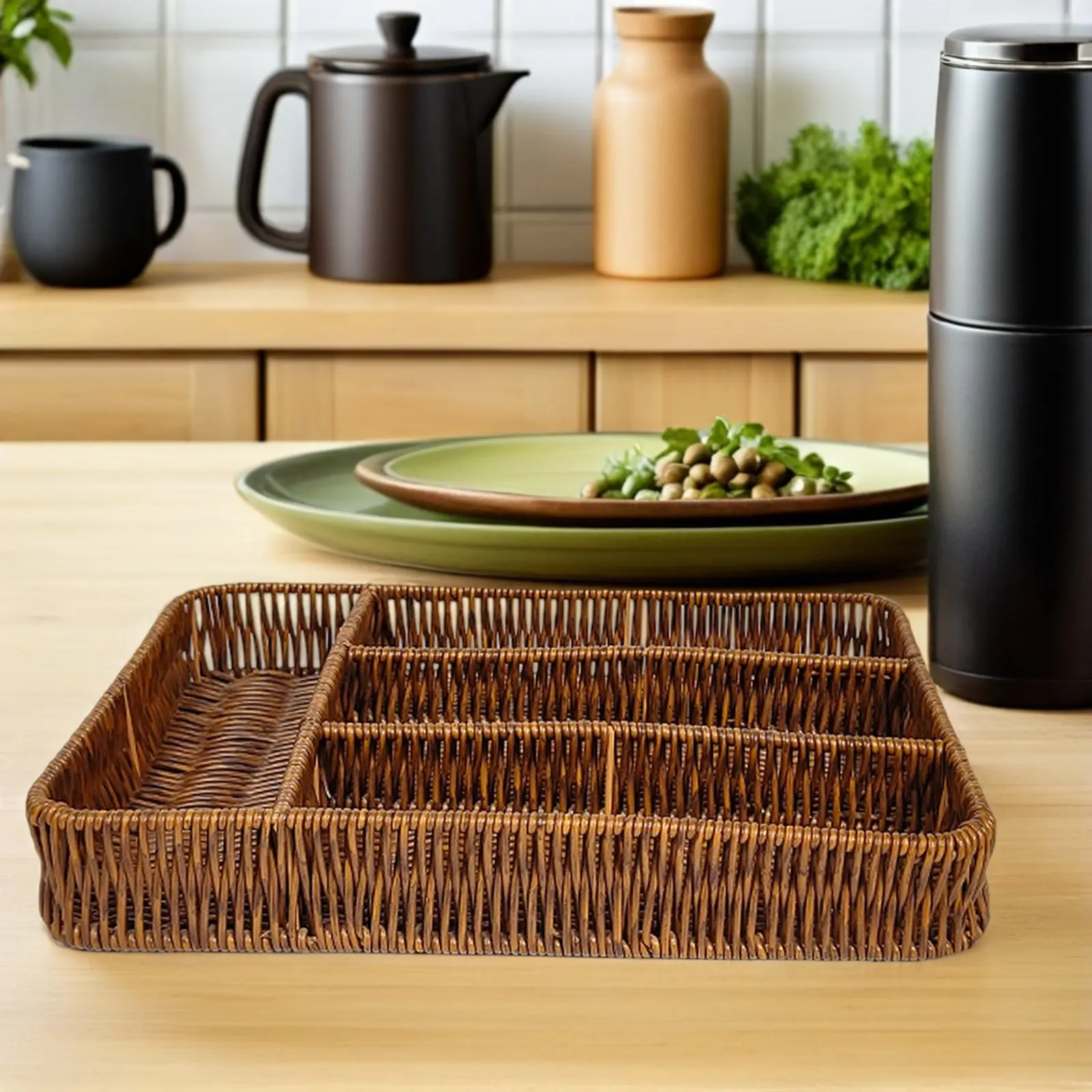 Imitation Rattan Storage Basket 4 Sections Kitchen Drawer Organizer Utensil Tray Silverware Flatware Holder Cutlery Drainer
Imitation Rattan Storage Basket 4 Sections Kitchen Drawer Organizer Utensil Tray Silverware Flatware Holder Cutlery Drainer