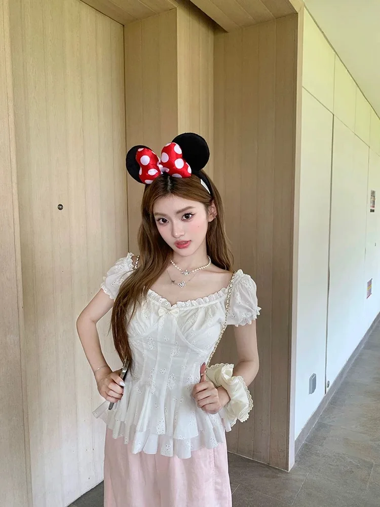 White One-oulder Bubble-Sve Top Women Summer -Knot Waist-Cinching Hollow Lace Small irt Blouse French Sle S...
White One-oulder Bubble-Sve Top Women Summer -Knot Waist-Cinching Hollow Lace Small irt Blouse French Sle S...