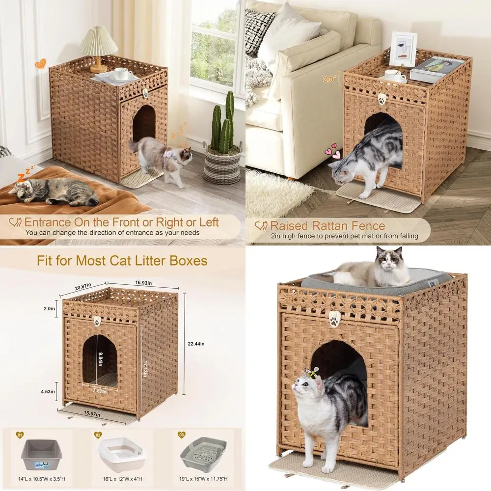 Natural Rattan Cat Litter Enclosure with Door and Litter Mat for Discreet Indoor Use
Natural Rattan Cat Litter Enclosure with Door and Litter Mat for Discreet Indoor Use
