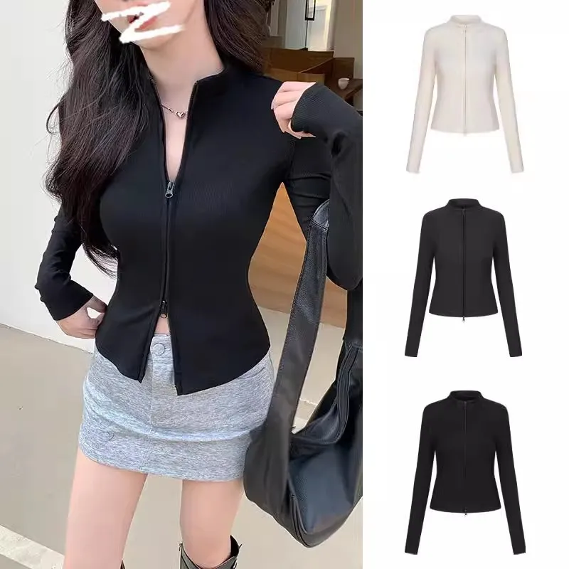 Long Sleeve Leisure Sports Jacket Solid Standing Collar Double Zipper Slim Jacket Cardigan Spring Stretch Cycling Workout Top
Long Sleeve Leisure Sports Jacket Solid Standing Collar Double Zipper Slim Jacket Cardigan Spring Stretch Cycling Workout Top