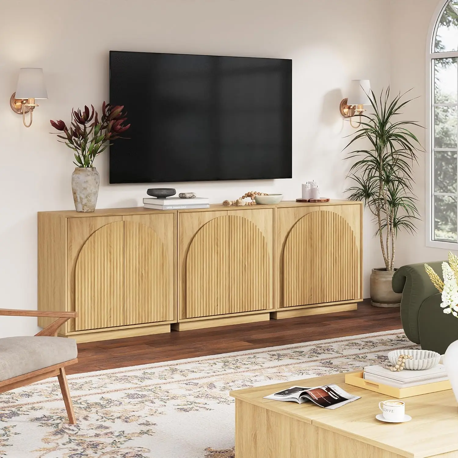 Modern Fluted Console Cabinet with Arch Doors, 31.5' Oak Storage Buffet for Living Room, Dining Area, Entryway, 3-Piece Set
Modern Fluted Console Cabinet with Arch Doors, 31.5' Oak Storage Buffet for Living Room, Dining Area, Entryway, 3-Piece Set