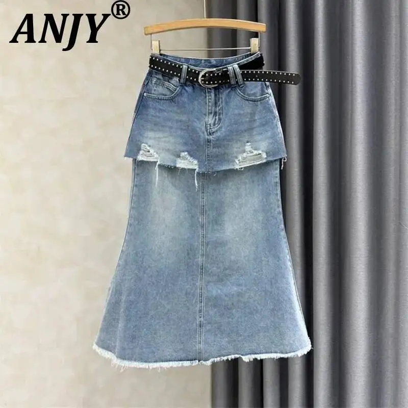 ANJY Spring Summer New Women Trendy Fashion Fake Two-Piece Ripped Design Denim Skirt Stylish High Street Patchwork Skirts A23524
ANJY Spring Summer New Women Trendy Fashion Fake Two-Piece Ripped Design Denim Skirt Stylish High Street Patchwork Skirts A23524