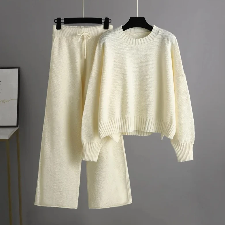 Женские вязаные брюки, комплект из двух предметов, осенне-зимний повседневный свободный свитер, широкие брюки, модный наряд, новинка
Женские вязаные брюки, комплект из двух предметов, осенне-зимний повседневный свободный свитер, широкие брюки, модный наряд, новинка