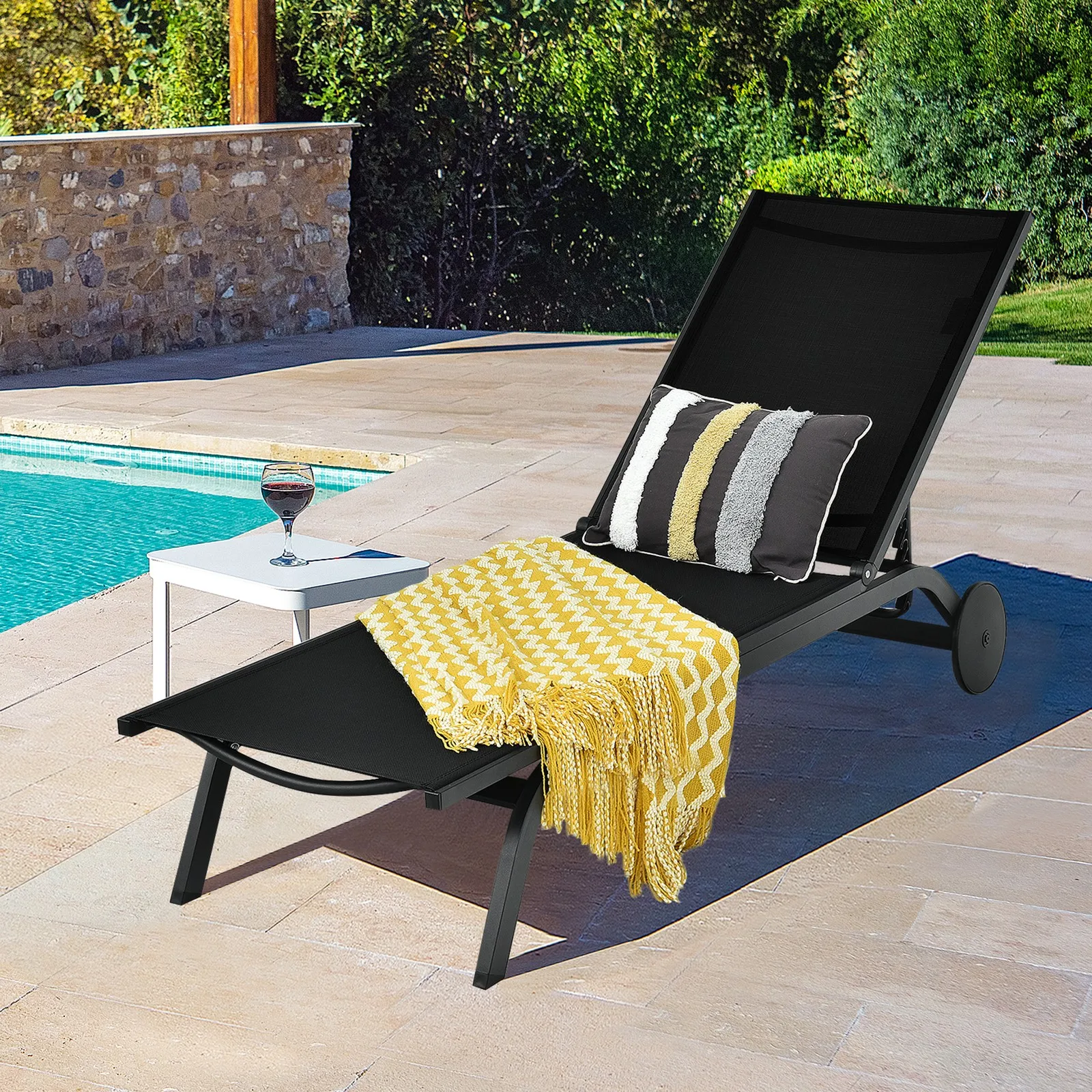 Patio Chaise Lounge Sling Armless back Adjustable Outdoor Black
Patio Chaise Lounge Sling Armless back Adjustable Outdoor Black