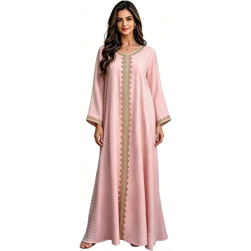 Women Muslim Abaya Dress V Neck Embroidered Kaftan Long Sleeve Loose Islamic Maxi Prayer Robe for Ramadan Eid
Women Muslim Abaya Dress V Neck Embroidered Kaftan Long Sleeve Loose Islamic Maxi Prayer Robe for Ramadan Eid