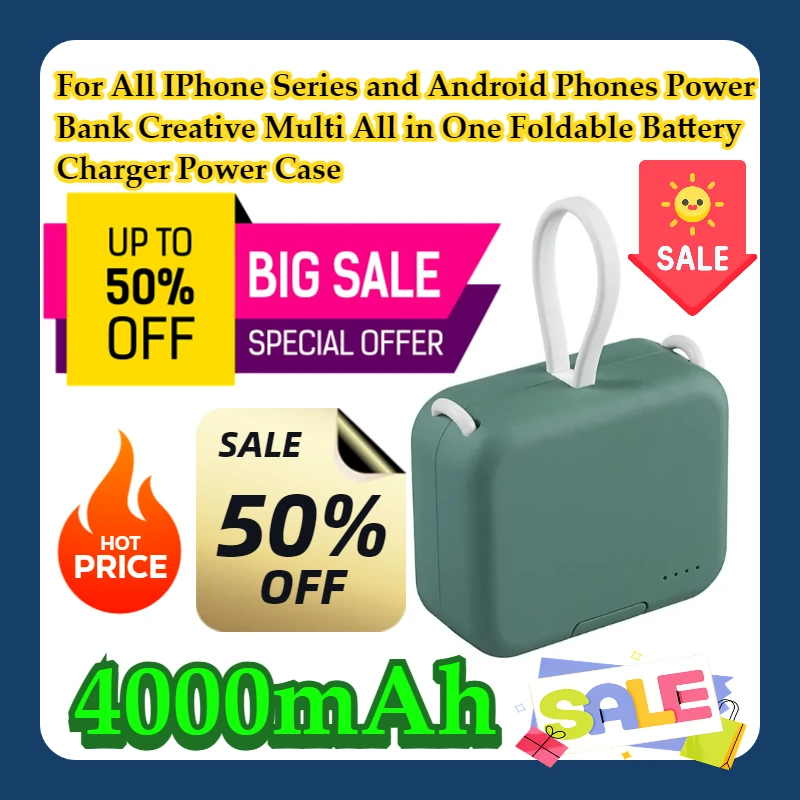 For All IPhone Series and Android Phones Power Bank 4000mAh Creative Multi All in One Foldable Battery Charger Power Case
For All IPhone Series and Android Phones Power Bank 4000mAh Creative Multi All in One Foldable Battery Charger Power Case