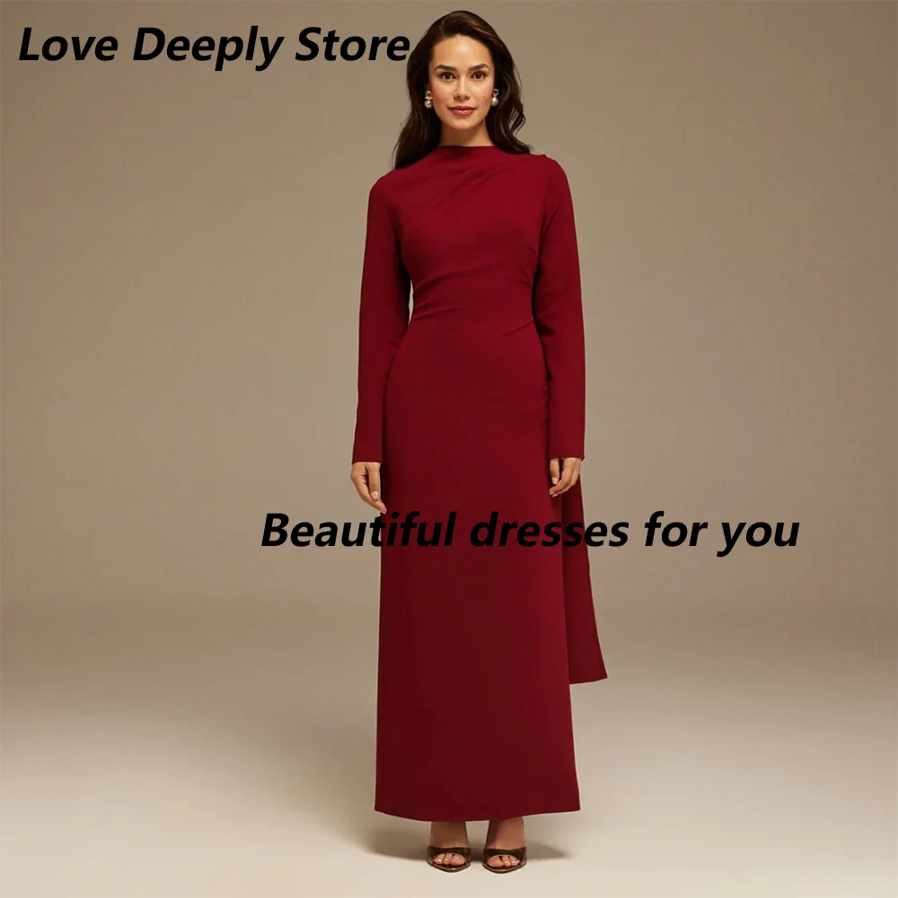 Burgundy Evening Dress Customized Round Neck Long Sleeves A Line Floor Length Jersey Saudi Arab Prom Gown Arabian Formal Dresses
Burgundy Evening Dress Customized Round Neck Long Sleeves A Line Floor Length Jersey Saudi Arab Prom Gown Arabian Formal Dresses