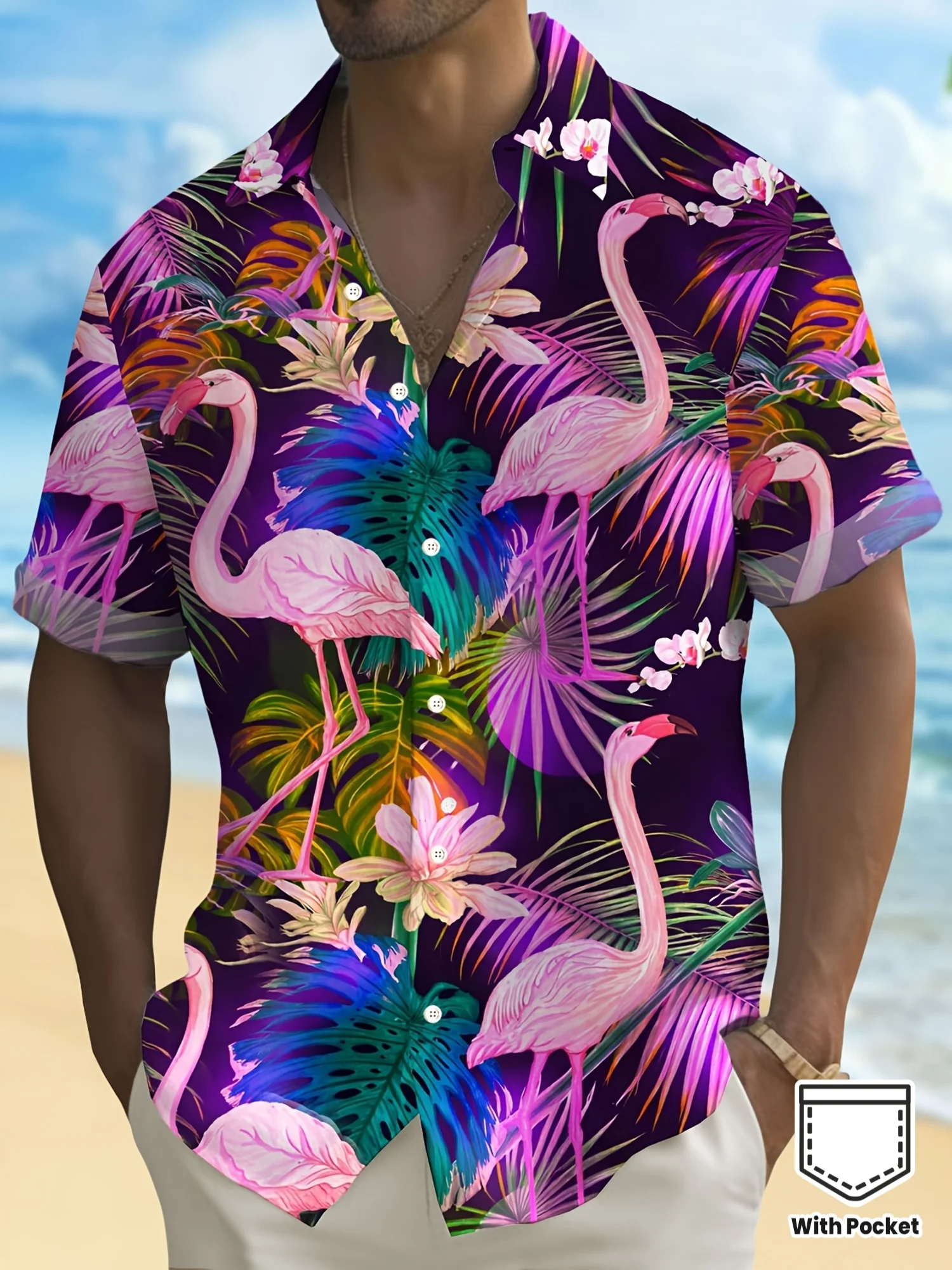 Men Hawaiian Shirt Pink Flamingo Tropical Palm Leaf Print Short Sleeve Button Down Casual Beach Aloha for Summer Vacation
Men Hawaiian Shirt Pink Flamingo Tropical Palm Leaf Print Short Sleeve Button Down Casual Beach Aloha for Summer Vacation