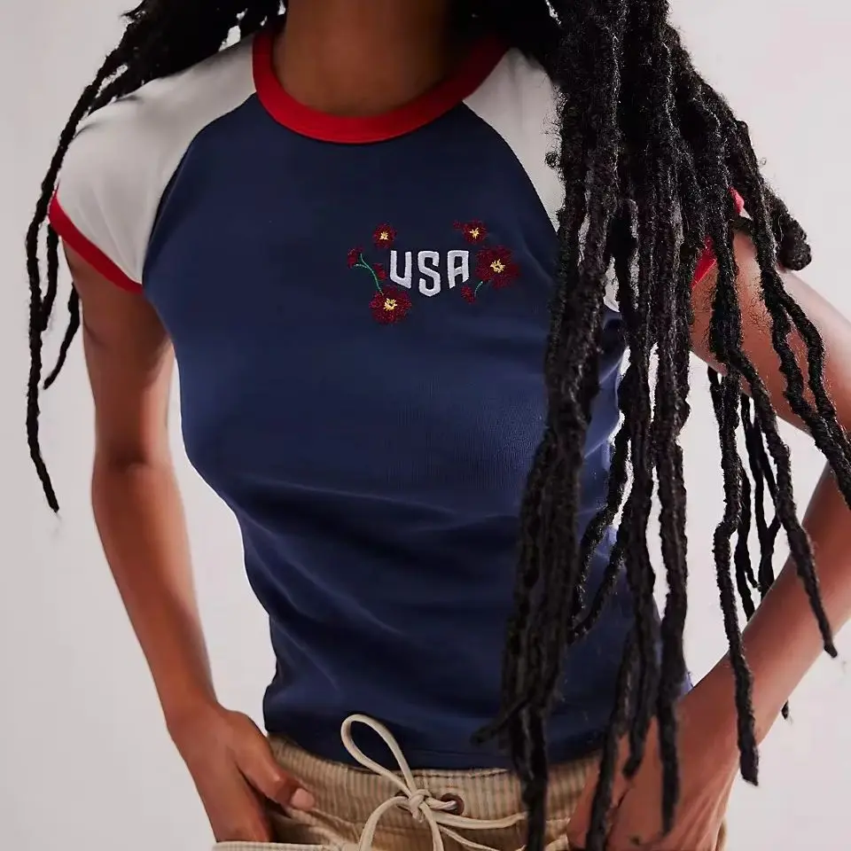 2023 летняя новая женская футболка в американском стиле ретро Y2K, контрастного цвета, с цветочной вышивкой, Top Street
2023 летняя новая женская футболка в американском стиле ретро Y2K, контрастного цвета, с цветочной вышивкой, Top Street