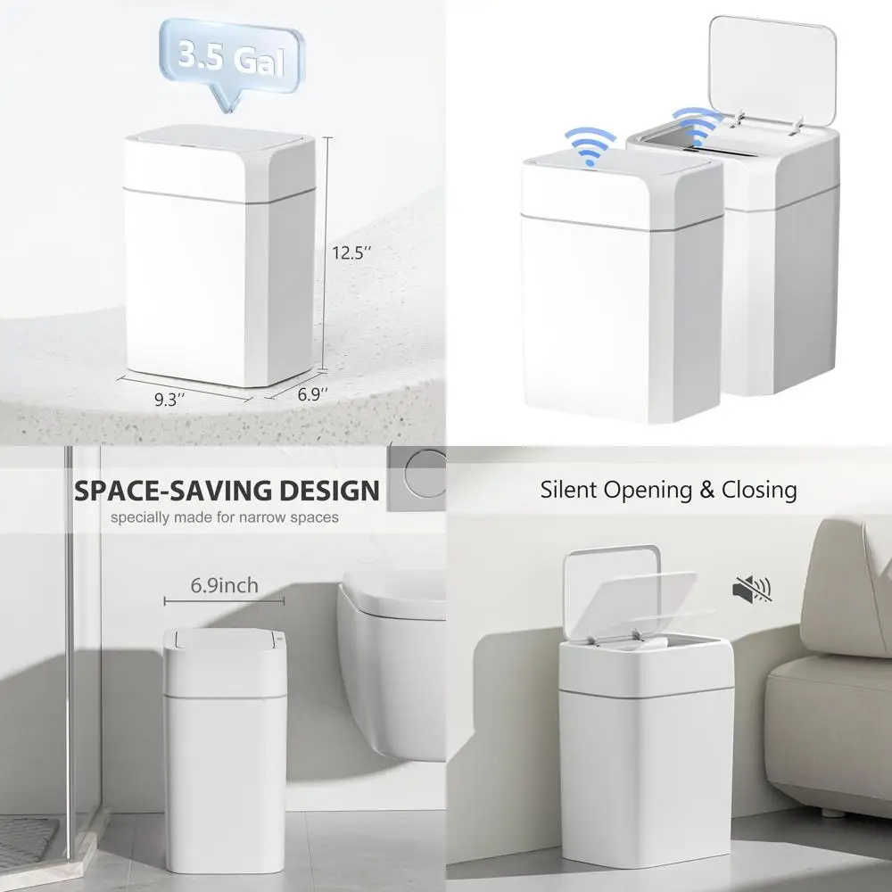 Motion-Activated 3.5 Gallon Slim Trash Can with Lid for Bathroom, Kitchen, Office - Waterproof, Smart, White
Motion-Activated 3.5 Gallon Slim Trash Can with Lid for Bathroom, Kitchen, Office - Waterproof, Smart, White