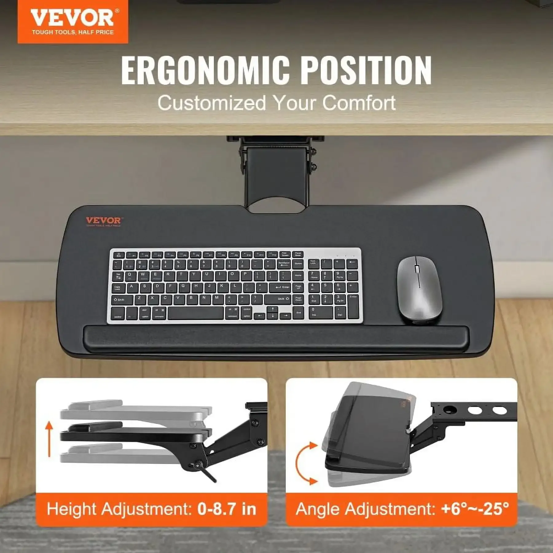 Keyboard Tray Under Desk, Height and Angle Adjustable Ergonomic Keyboard/Mouse Tray Under Desk
Keyboard Tray Under Desk, Height and Angle Adjustable Ergonomic Keyboard/Mouse Tray Under Desk