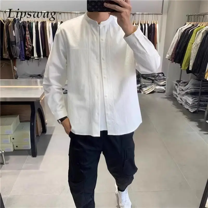 Casual All-match Simple Solid Color Shirt Mens Spring Summer Daily Leisure Cardigan Tops Men Vintage Button Stand Collar Shirts
Casual All-match Simple Solid Color Shirt Mens Spring Summer Daily Leisure Cardigan Tops Men Vintage Button Stand Collar Shirts