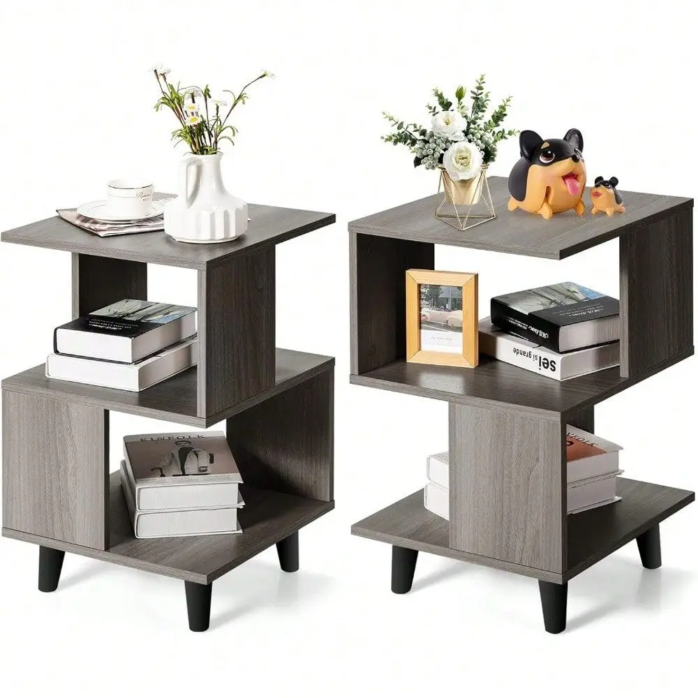 Nightstand Set Of 2, Wood Side Table Open Storage Shelves, 4 Solid Wood Legs, Geometric Bedside Table For Small Spaces, Modern
Nightstand Set Of 2, Wood Side Table Open Storage Shelves, 4 Solid Wood Legs, Geometric Bedside Table For Small Spaces, Modern