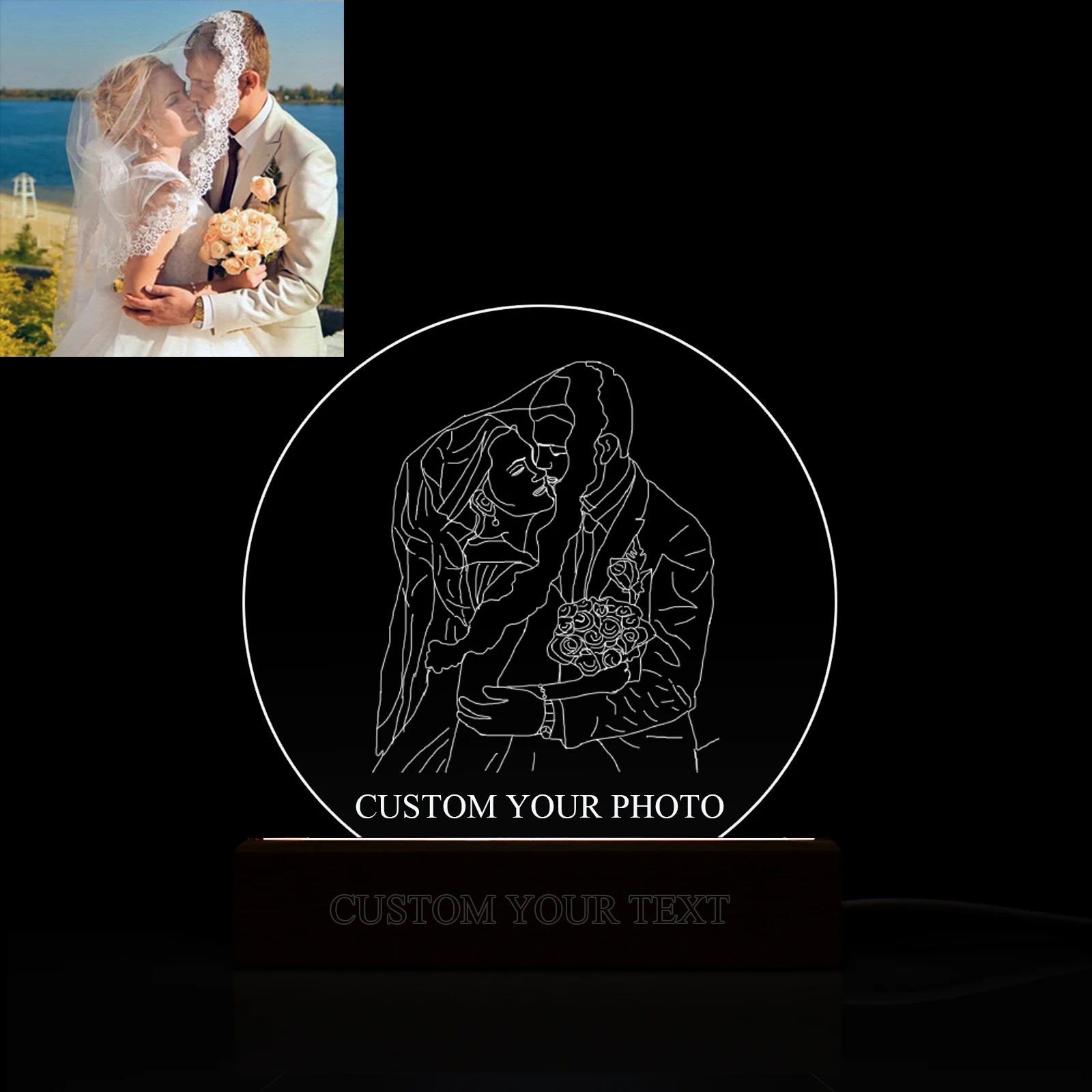 Valentine's Day Gift Personalized Customization Photo Acrylic Board with LED Wooden Base USB Multiple Color Light Set for Lovers
Valentine's Day Gift Personalized Customization Photo Acrylic Board with LED Wooden Base USB Multiple Color Light Set for Lovers