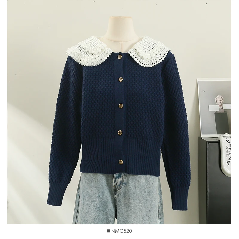 New Sweet High Waist Short Contrast Doll Neck Long Sleeve Knitted Cardigan Women's Autumn/Winter Sweater
New Sweet High Waist Short Contrast Doll Neck Long Sleeve Knitted Cardigan Women's Autumn/Winter Sweater