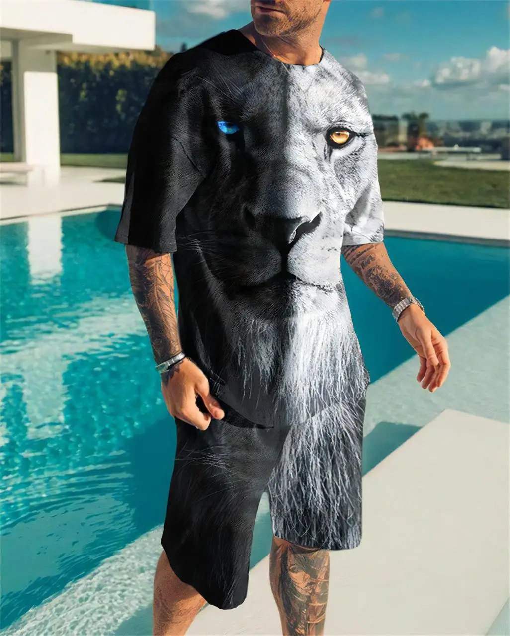 Men's Sets Short Sleeve T-shirts Shorts Suits Men Casual Tshirt Lace-up Short Pants Boys The Lion 3D Prited Sportswear
Men's Sets Short Sleeve T-shirts Shorts Suits Men Casual Tshirt Lace-up Short Pants Boys The Lion 3D Prited Sportswear