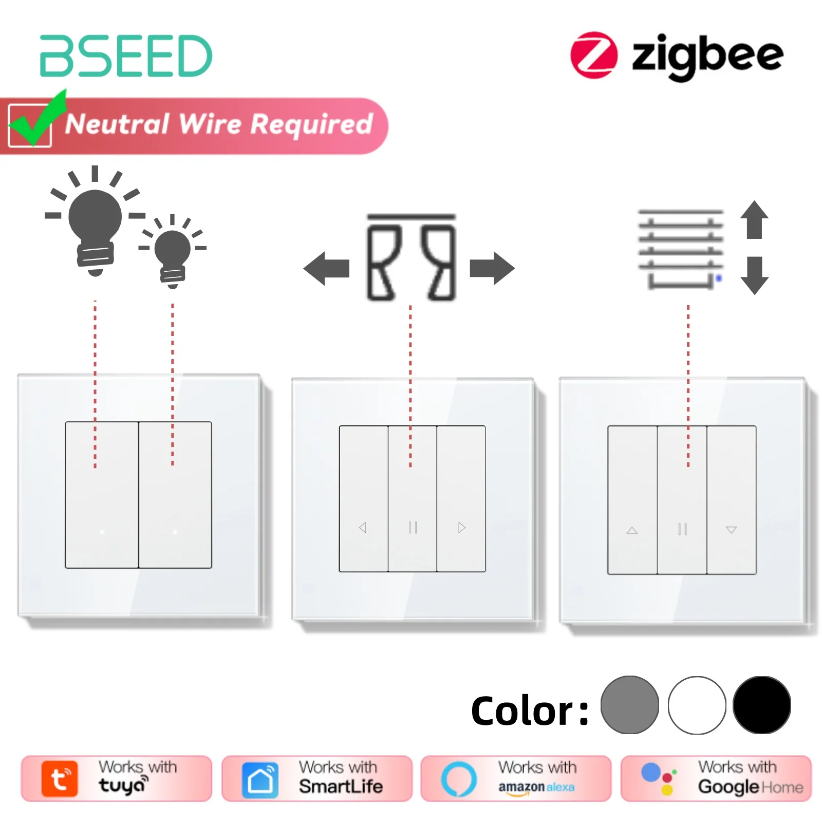 BSEED Zigbee Curtain/Light/Roller Switch Series Настенные умные переключатели щелчков Желтая подсветка Стеклянная рамка Переключатель приложения Tuya
BSEED Zigbee Curtain/Light/Roller Switch Series Настенные умные переключатели щелчков Желтая подсветка Стеклянная рамка Переключатель приложения Tuya
