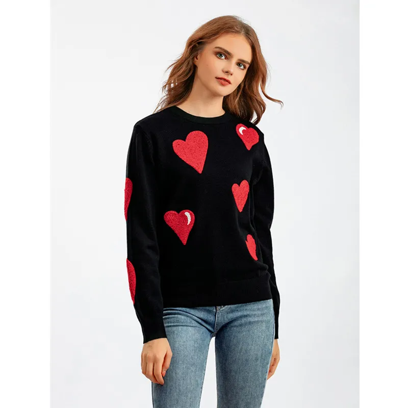 Red Love Heart Flocking Sweater Women O-Neck Fashion Knitted Pullover Long Sleeve Top Black White 2023 new Sweaters Femme
Red Love Heart Flocking Sweater Women O-Neck Fashion Knitted Pullover Long Sleeve Top Black White 2023 new Sweaters Femme