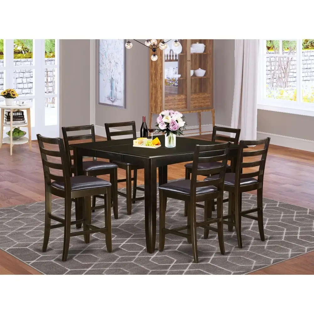 FAIR7CAPLC 7 Piece Counter Height Dining Table Set Consist of a Square Wooden Table with Pedestal and 6 Faux Leather Kitchen Di
FAIR7CAPLC 7 Piece Counter Height Dining Table Set Consist of a Square Wooden Table with Pedestal and 6 Faux Leather Kitchen Di