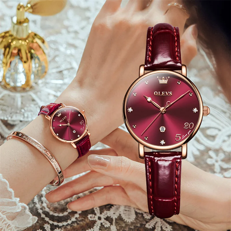 OLEVS Fashion Simple Design Wine Red Watches For Women Quartz Wrist Watch Fashion Ladies Waterproof Watch Leather Reloj Mujer
OLEVS Fashion Simple Design Wine Red Watches For Women Quartz Wrist Watch Fashion Ladies Waterproof Watch Leather Reloj Mujer