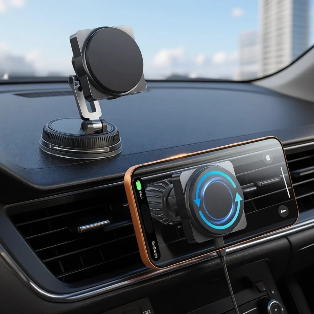15W MagSafe Wireless Car Mount Charger with 360 Rotation Vacuum Gel Base for iPhone 12 13 14 15 16 17 Series
15W MagSafe Wireless Car Mount Charger with 360 Rotation Vacuum Gel Base for iPhone 12 13 14 15 16 17 Series