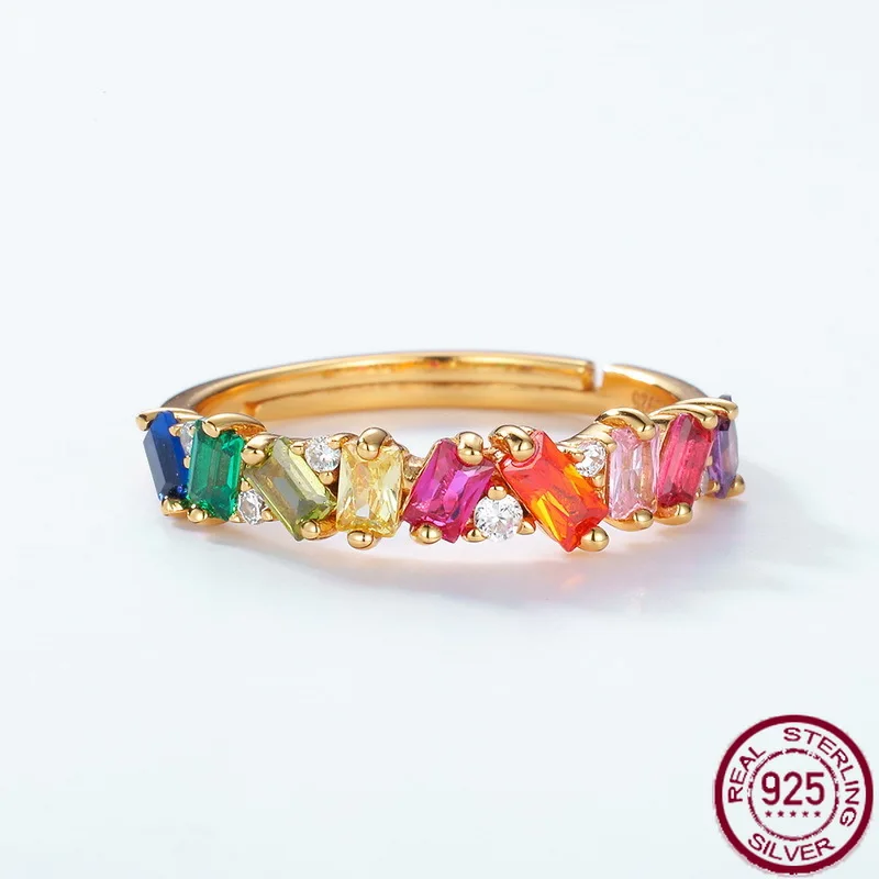 New S925 Pure Silver Light Luxury Rainbow Zirconia Ring Simple Color Zirconia Finger Ring Wedding Jewelry
New S925 Pure Silver Light Luxury Rainbow Zirconia Ring Simple Color Zirconia Finger Ring Wedding Jewelry