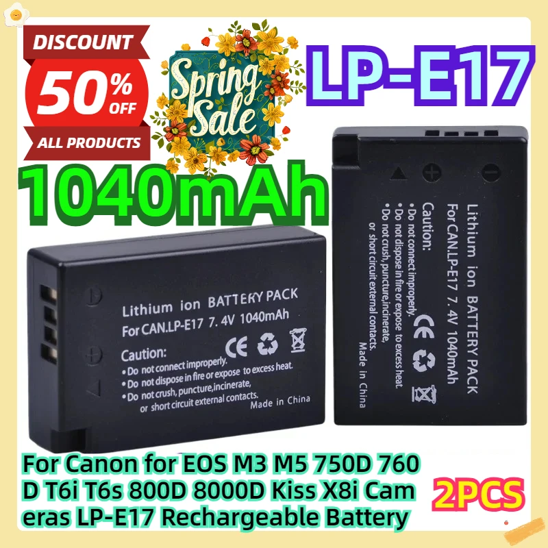 For Canon for EOS M3 M5 750D 760D T6i T6s 800D 8000D Kiss X8i Cameras LP-E17 Rechargeable Battery
For Canon for EOS M3 M5 750D 760D T6i T6s 800D 8000D Kiss X8i Cameras LP-E17 Rechargeable Battery