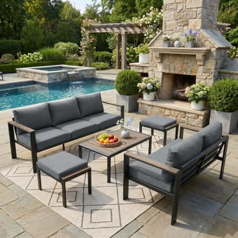 Patio Furniture Set 7 Seats and Coffee Table for Porch Balcony Deck Yard Light Gray Aluminum Thick Cushion Ottoman Modern Secti
Patio Furniture Set 7 Seats and Coffee Table for Porch Balcony Deck Yard Light Gray Aluminum Thick Cushion Ottoman Modern Secti