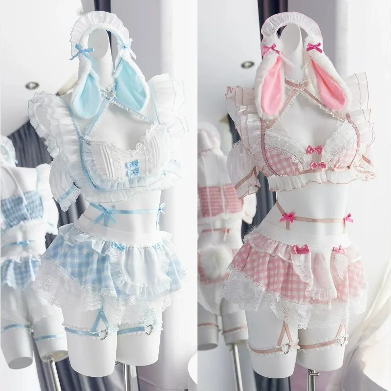 Kawaii Bunny Maid Cosplay Costume Japanese Sweet Lolita Pink Blue Plaid Suit with Bunny Ears Tail Halloween Party for Women
Kawaii Bunny Maid Cosplay Costume Japanese Sweet Lolita Pink Blue Plaid Suit with Bunny Ears Tail Halloween Party for Women