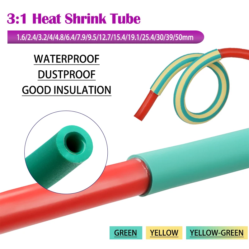 1~10m 3:1 Glued Heat Shrink Tube Yellow Green 1.6~39mm Polyolefin Insulated Dual Wall Adhesive Line Protector Wrap Cable Sleeve
1~10m 3:1 Glued Heat Shrink Tube Yellow Green 1.6~39mm Polyolefin Insulated Dual Wall Adhesive Line Protector Wrap Cable Sleeve