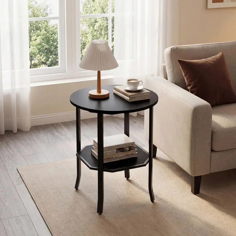 Round Side Table Small End Table with Storage Shelf 2-Tier Nightstand for Small Space-Black
Round Side Table Small End Table with Storage Shelf 2-Tier Nightstand for Small Space-Black
