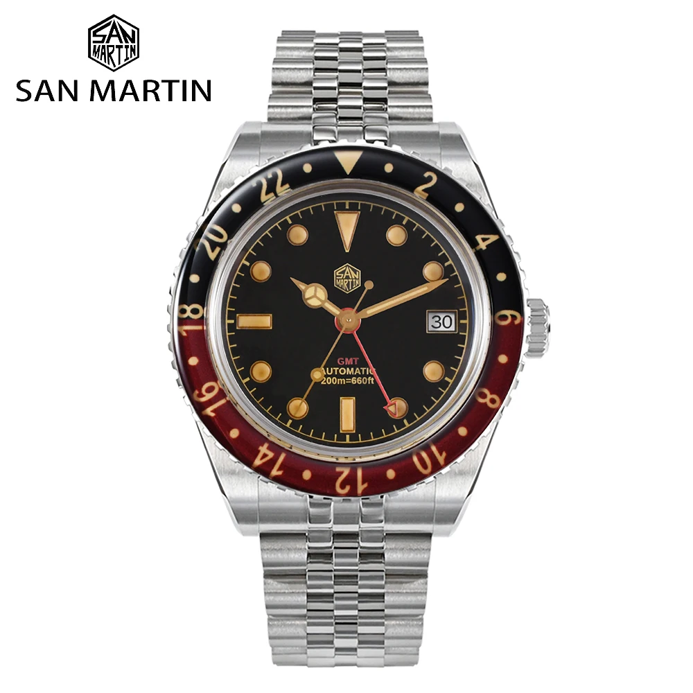 San Martin 40mm SN0005 Retro GMT NH34 Automatic Distressed Patina Dial Bi-color Sapphire Bezel Jubilee Mens Watches 20Bar Lume
San Martin 40mm SN0005 Retro GMT NH34 Automatic Distressed Patina Dial Bi-color Sapphire Bezel Jubilee Mens Watches 20Bar Lume