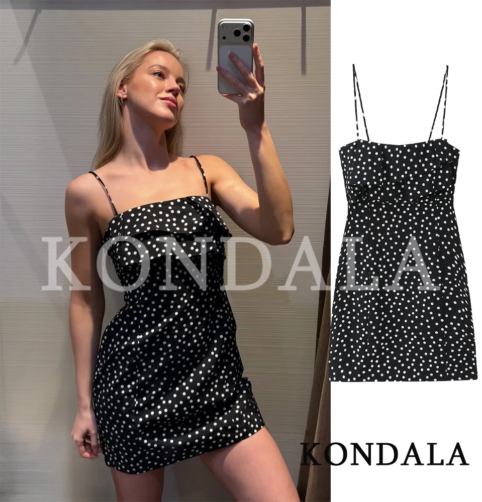 KONDALA Trendy Polka Dot Black Dress Women's Vacation Party Slim Suspender Short Dress New 2026 Summer Fashion Beach Lady Dress
KONDALA Trendy Polka Dot Black Dress Women's Vacation Party Slim Suspender Short Dress New 2026 Summer Fashion Beach Lady Dress
