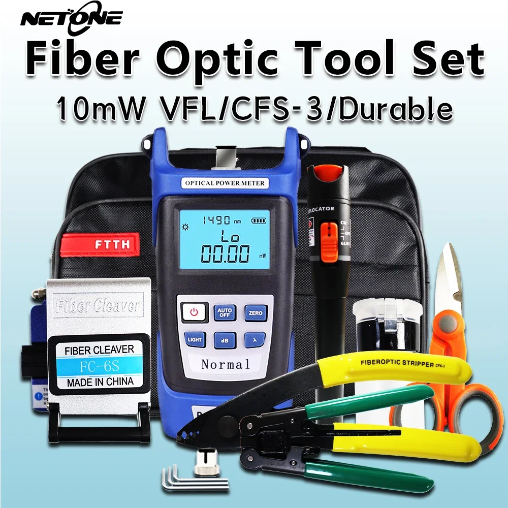 NETONE 19pcs Fiber Optic Tool Kit 10mW VFL Laser Pen FTTH Tools Optic Power Meter OPM Optical Bag Fiber Cleaver
NETONE 19pcs Fiber Optic Tool Kit 10mW VFL Laser Pen FTTH Tools Optic Power Meter OPM Optical Bag Fiber Cleaver