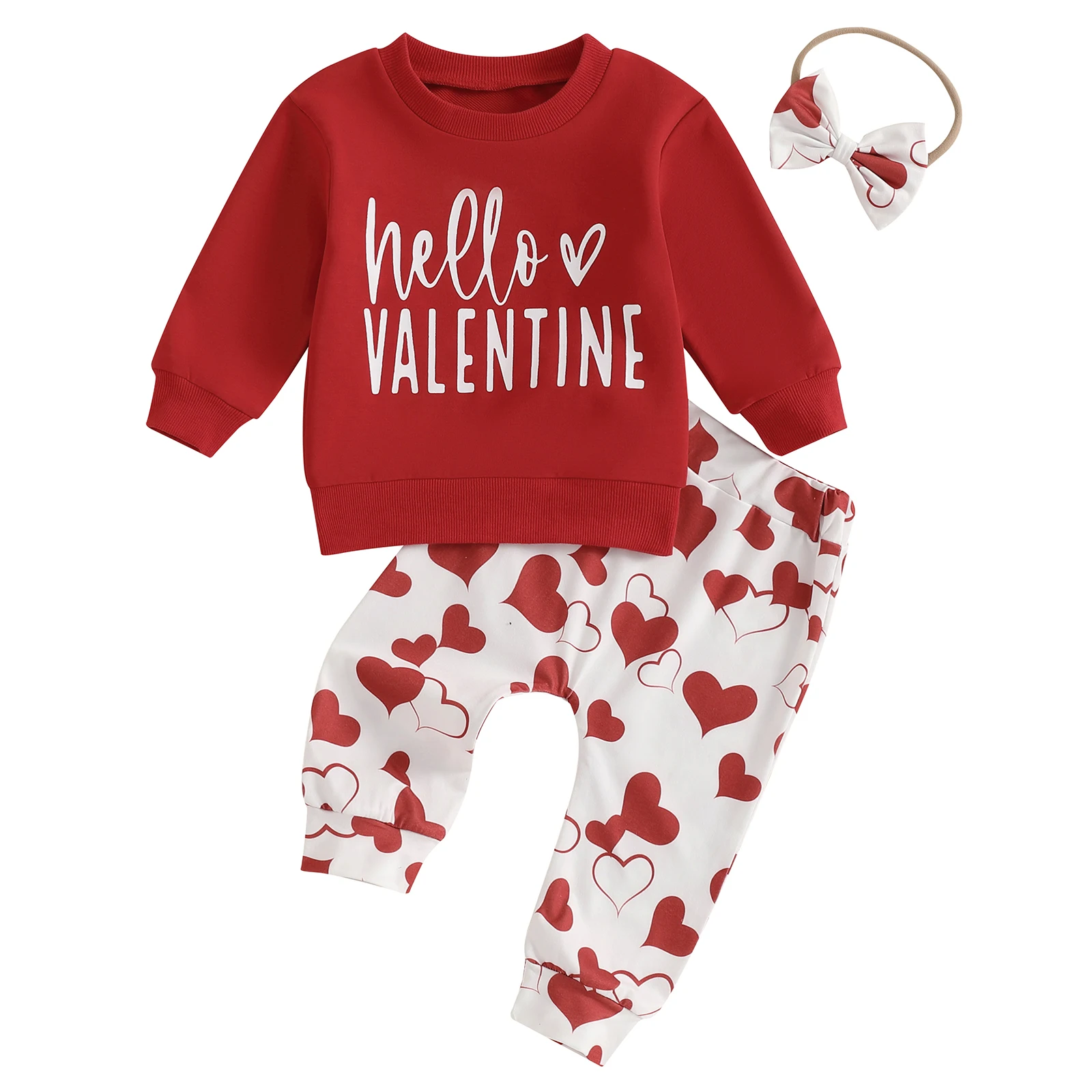 Toddler Girl Valentine's Day Outfits Letter Print Crew Neck Long Sleeve Tops Heart Print Long Pants Headband 3Pcs Clothes Set
Toddler Girl Valentine's Day Outfits Letter Print Crew Neck Long Sleeve Tops Heart Print Long Pants Headband 3Pcs Clothes Set