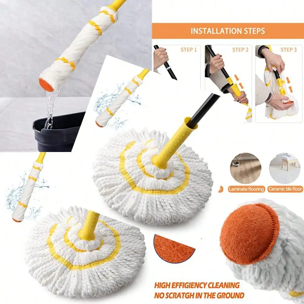 Self-Wringing Twist Mop For Floor Cleaning Long Handled Microfiber Floor Mop With Top Scouring Pad For Kitchen Hardwood Restaurant Bathroom Garages Warehouses Office 57-Inch
Self-Wringing Twist Mop For Floor Cleaning Long Handled Microfiber Floor Mop With Top Scouring Pad For Kitchen Hardwood Restaurant Bathroom Garages Warehouses Office 57-Inch