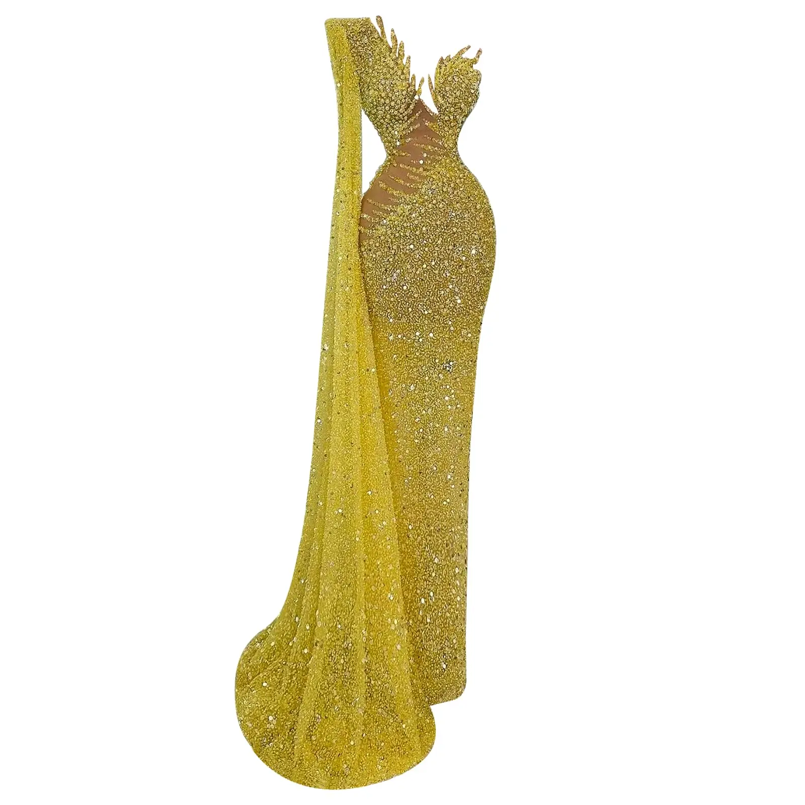 Вечернее платье Floria, желтое блестящее платье русалки с блестками и бусинами и накидкой, праздничное платье на одно плечо
Вечернее платье Floria, желтое блестящее платье русалки с блестками и бусинами и накидкой, праздничное платье на одно плечо