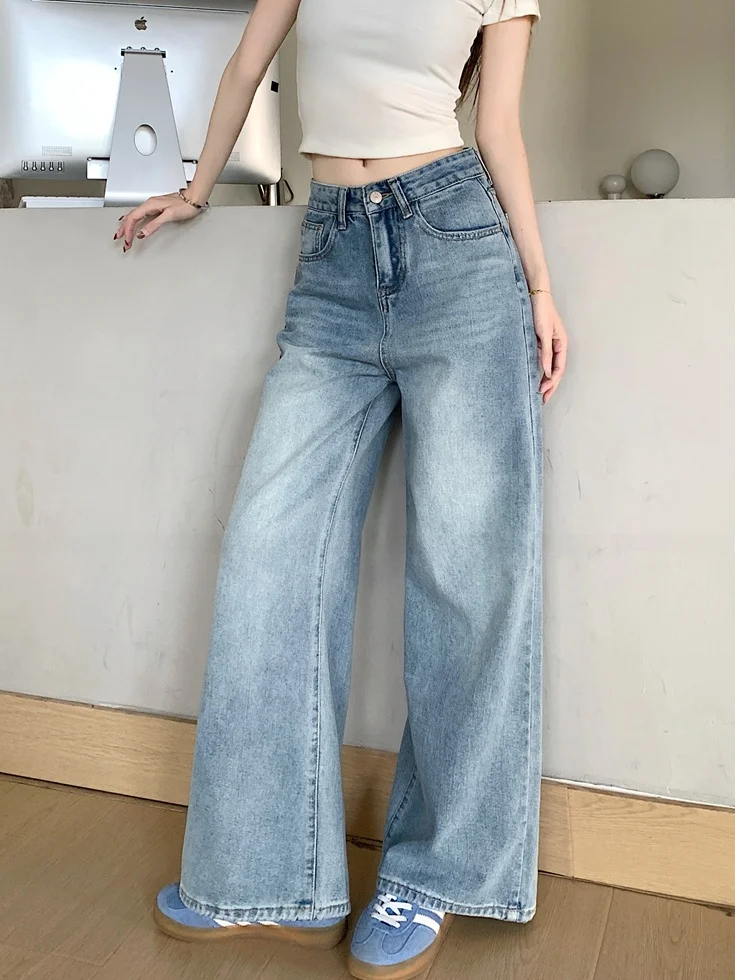 Retro Washed Blue Denim Pants Women's Spring Season Versatile Loose Wide Leg Jeans High Waist Zipper Closure Casual Style
Retro Washed Blue Denim Pants Women's Spring Season Versatile Loose Wide Leg Jeans High Waist Zipper Closure Casual Style