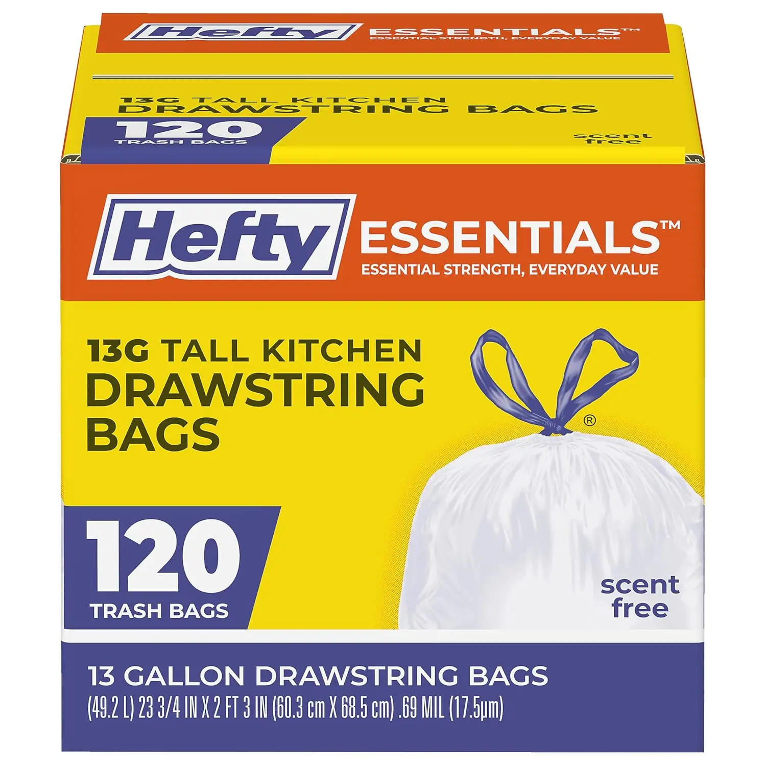13 Gallon Drawstring Kitchen Trash Bags, 120 Count, Unscented, Easy Tie & Lift, White
13 Gallon Drawstring Kitchen Trash Bags, 120 Count, Unscented, Easy Tie & Lift, White