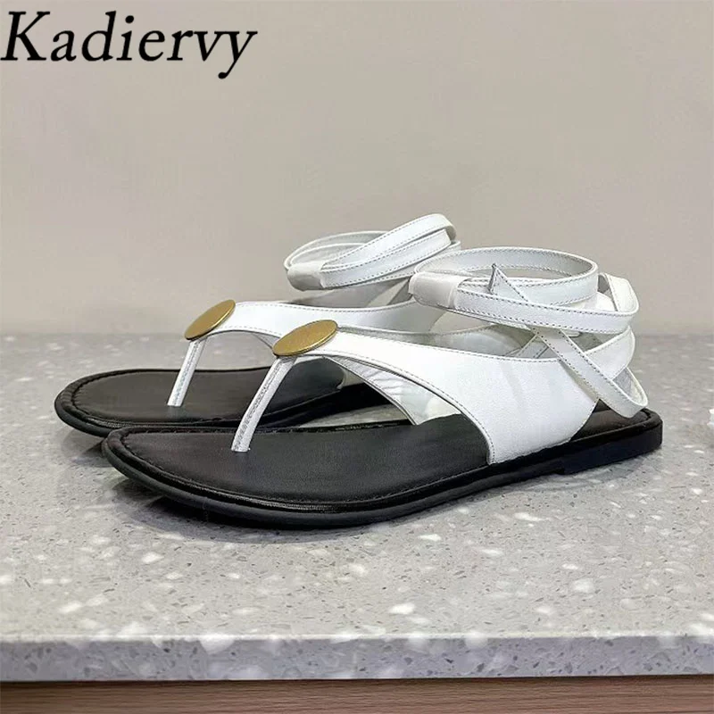 Summer New Sandals Woman Genuine Leather Ankle Lace Up Flat Shoes Woman Metal Buckle Decor Roman Sandals Women Sandalias Mujer
Summer New Sandals Woman Genuine Leather Ankle Lace Up Flat Shoes Woman Metal Buckle Decor Roman Sandals Women Sandalias Mujer