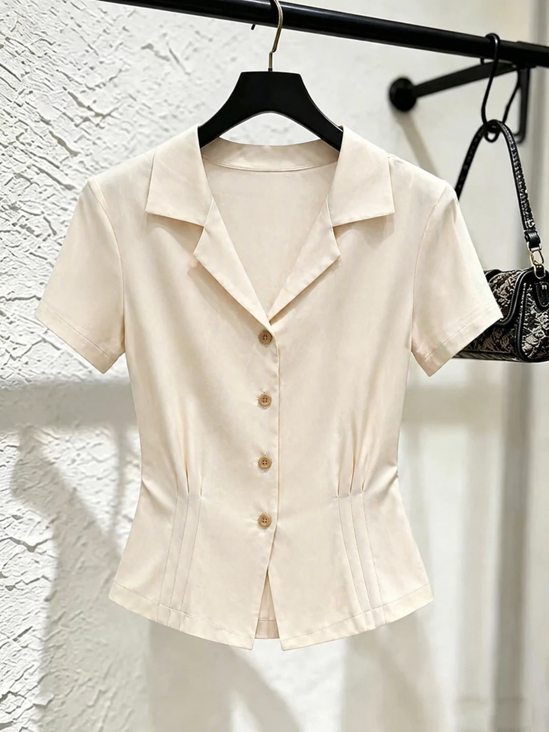 Slimming Short Sleeve Shirt Commute Style Turn-down Collar Women's Color Waist-cinching Versatile Fashionable Top
Slimming Short Sleeve Shirt Commute Style Turn-down Collar Women's Color Waist-cinching Versatile Fashionable Top