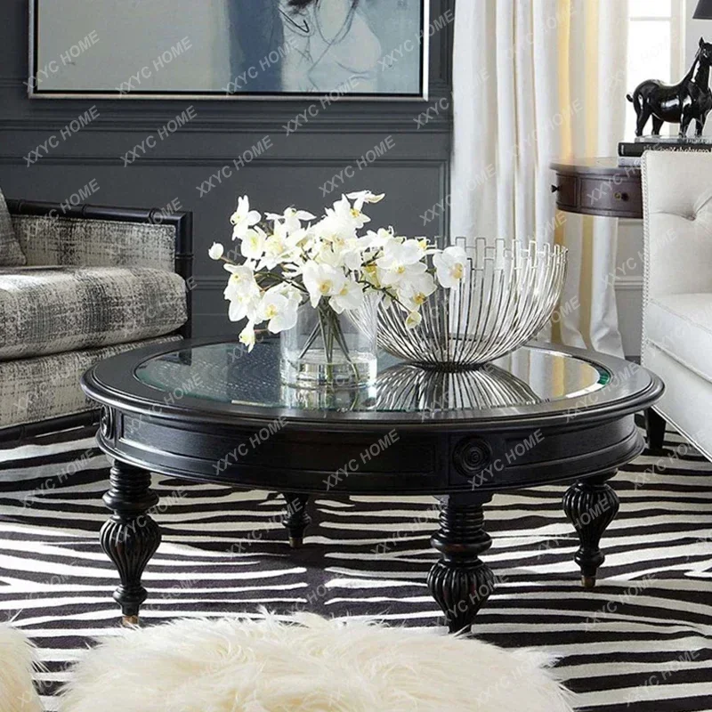 Living room black rattan art tempered glass surface coffee table retro custom rattan art round coffee table
Living room black rattan art tempered glass surface coffee table retro custom rattan art round coffee table