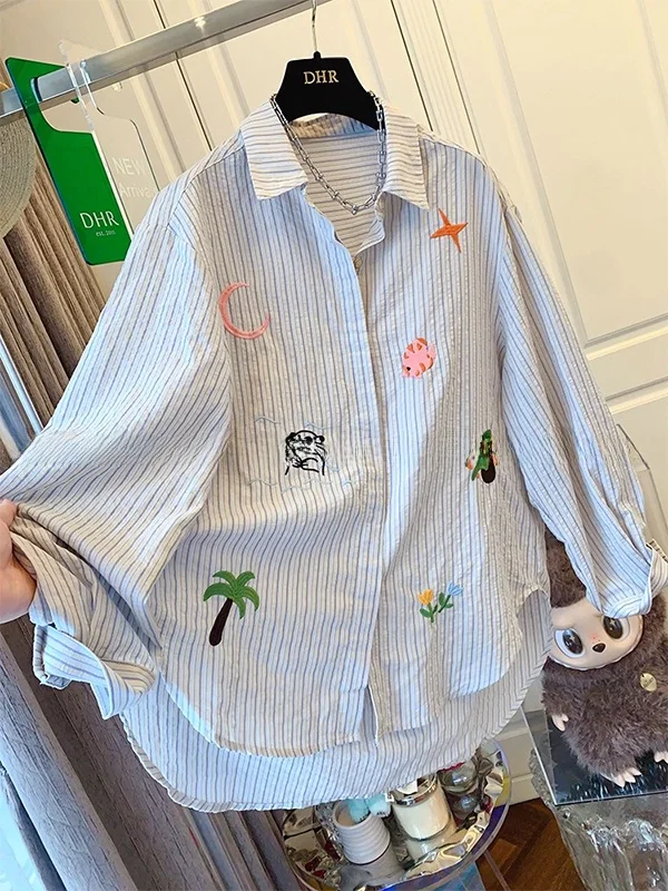 plus Size Women's Neck Striped Heavy Embroidery Long Sleeve Shirt Loose Fit Spring Autumn Top for plus Size Girls
plus Size Women's Neck Striped Heavy Embroidery Long Sleeve Shirt Loose Fit Spring Autumn Top for plus Size Girls