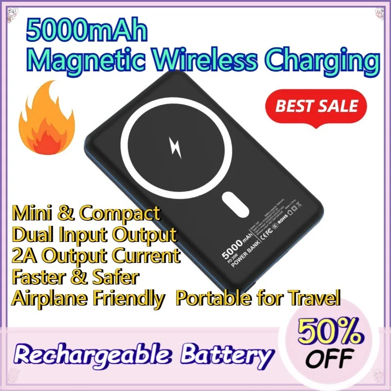 20W 5000mAh Wireless Charging Power Bank Magnetic Portable Battery with Dual Ports 2A Fast Output Compact Travel Must-Have
20W 5000mAh Wireless Charging Power Bank Magnetic Portable Battery with Dual Ports 2A Fast Output Compact Travel Must-Have