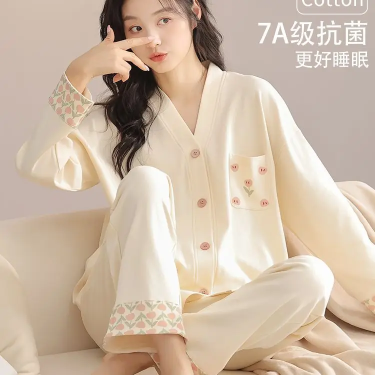 Pajamas Women's Spring and Autumn 2025 New Pijamas Women 100% Cotton Long-sleeved Trousers Sleepwear Women Floral Loungewear
Pajamas Women's Spring and Autumn 2025 New Pijamas Women 100% Cotton Long-sleeved Trousers Sleepwear Women Floral Loungewear