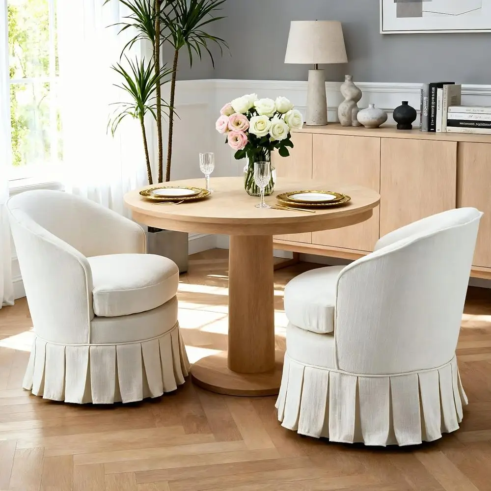 Linen Upholstered Dining Chairs Set of 2 with Pleated Skirt and Metal Legs, Cream White
Linen Upholstered Dining Chairs Set of 2 with Pleated Skirt and Metal Legs, Cream White