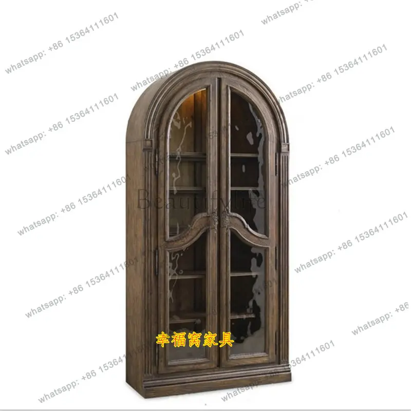 American solid wood old arched glass door wine cabinet French antique side cabinet
American solid wood old arched glass door wine cabinet French antique side cabinet