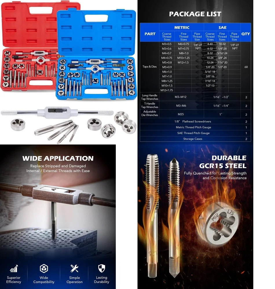 Hand Tool Sets80 Pcs Tap and Die Set SAE Metric Coarse Fine Thread Standard Tools for Versatile Threading Needs
Hand Tool Sets80 Pcs Tap and Die Set SAE Metric Coarse Fine Thread Standard Tools for Versatile Threading Needs