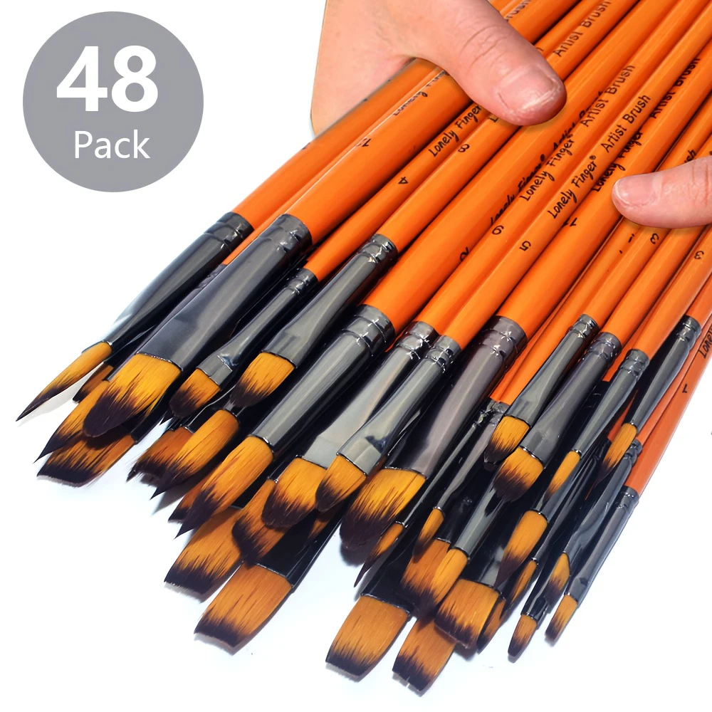 48pcs Premium Artist Paint Brushes Set Include Round/Filbert/Flat/Angle Fine Detail Brushes Premium Nylon Brush for Painting
48pcs Premium Artist Paint Brushes Set Include Round/Filbert/Flat/Angle Fine Detail Brushes Premium Nylon Brush for Painting