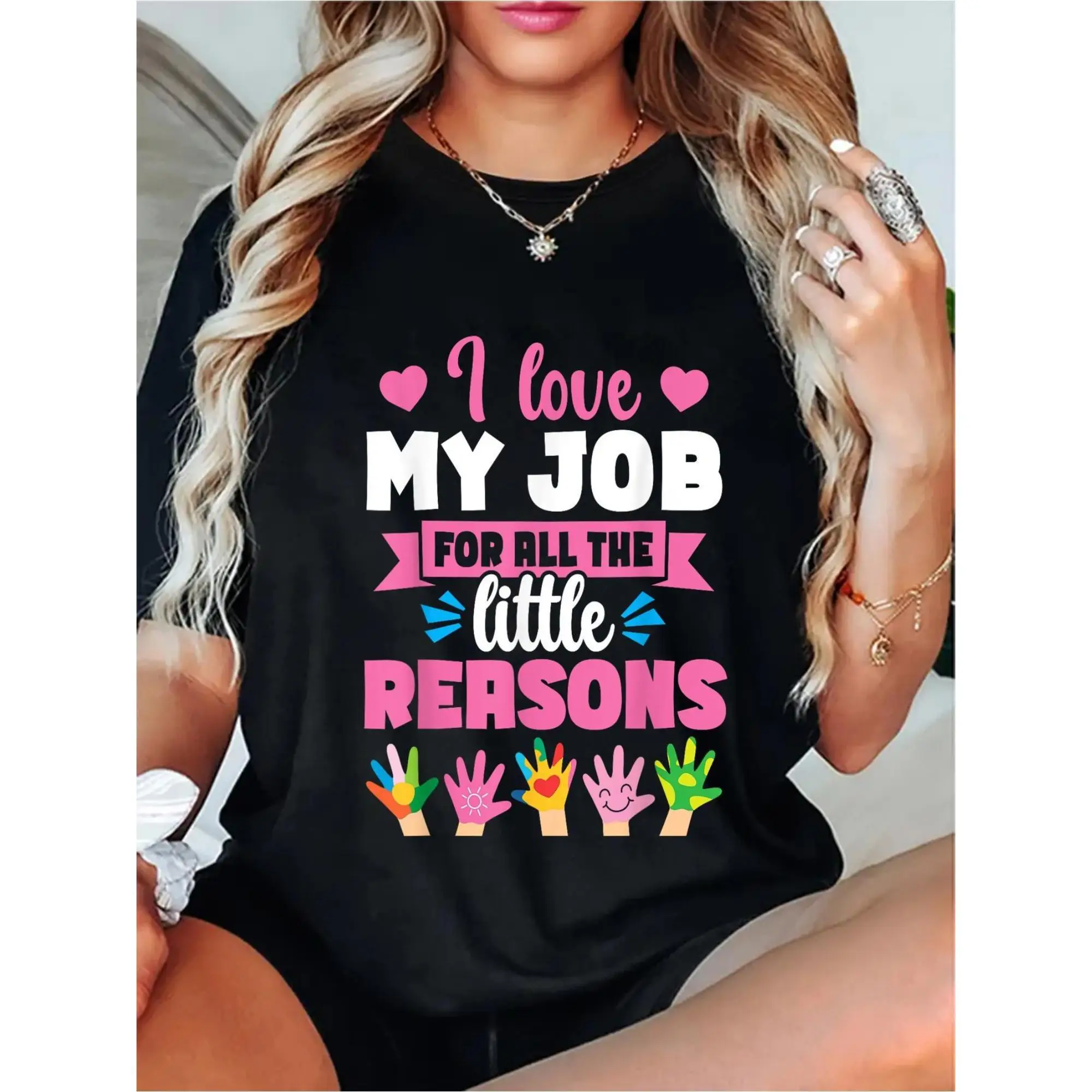 Printed Round Neck Short Sleeve T-Shirt Cute Nursery Provider Nursery Ladies T-Shirt
Printed Round Neck Short Sleeve T-Shirt Cute Nursery Provider Nursery Ladies T-Shirt